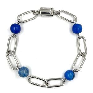 Silver and Blue Beaded Bracelet